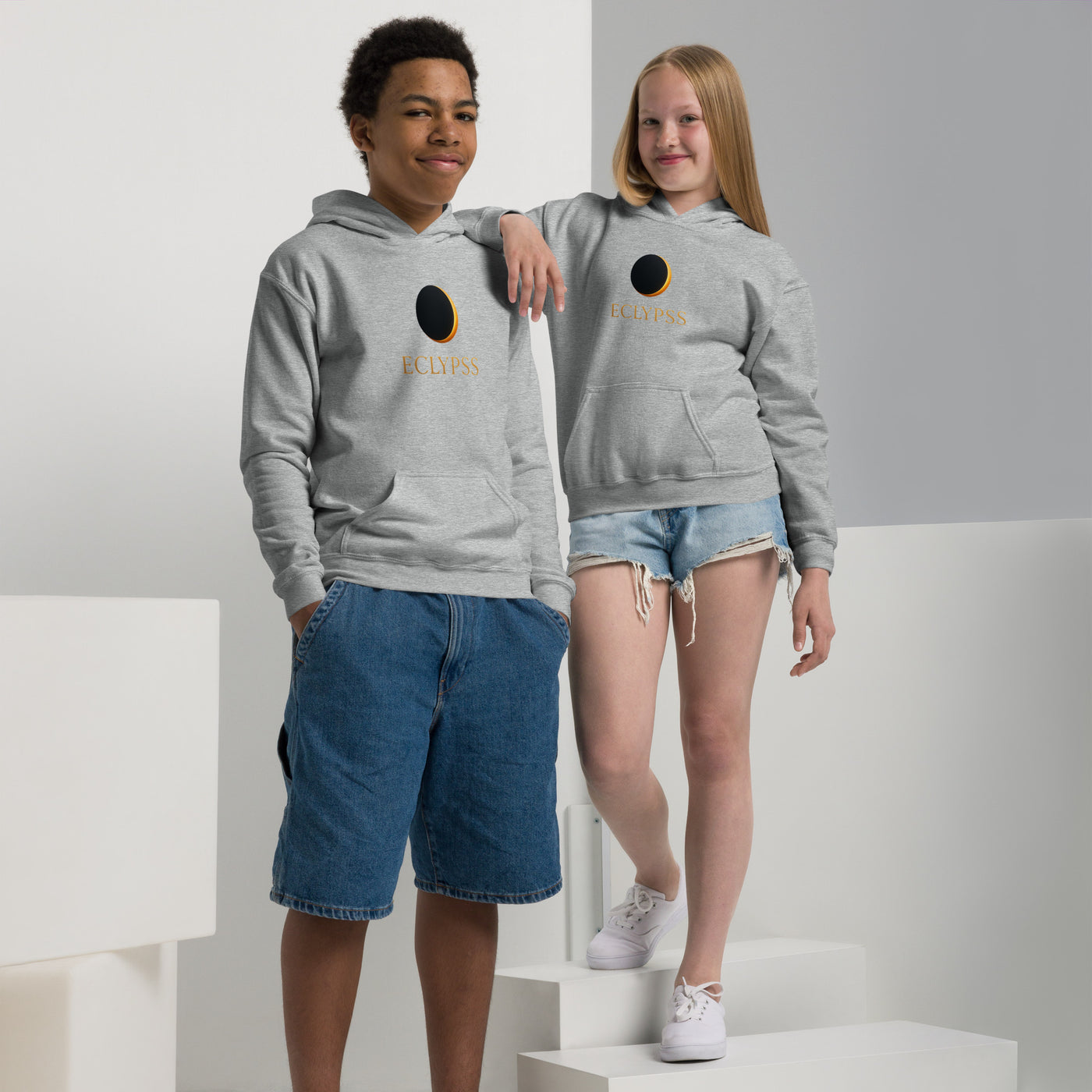 Youth Heavy Blend Hoodie in Navy Blue Outfit